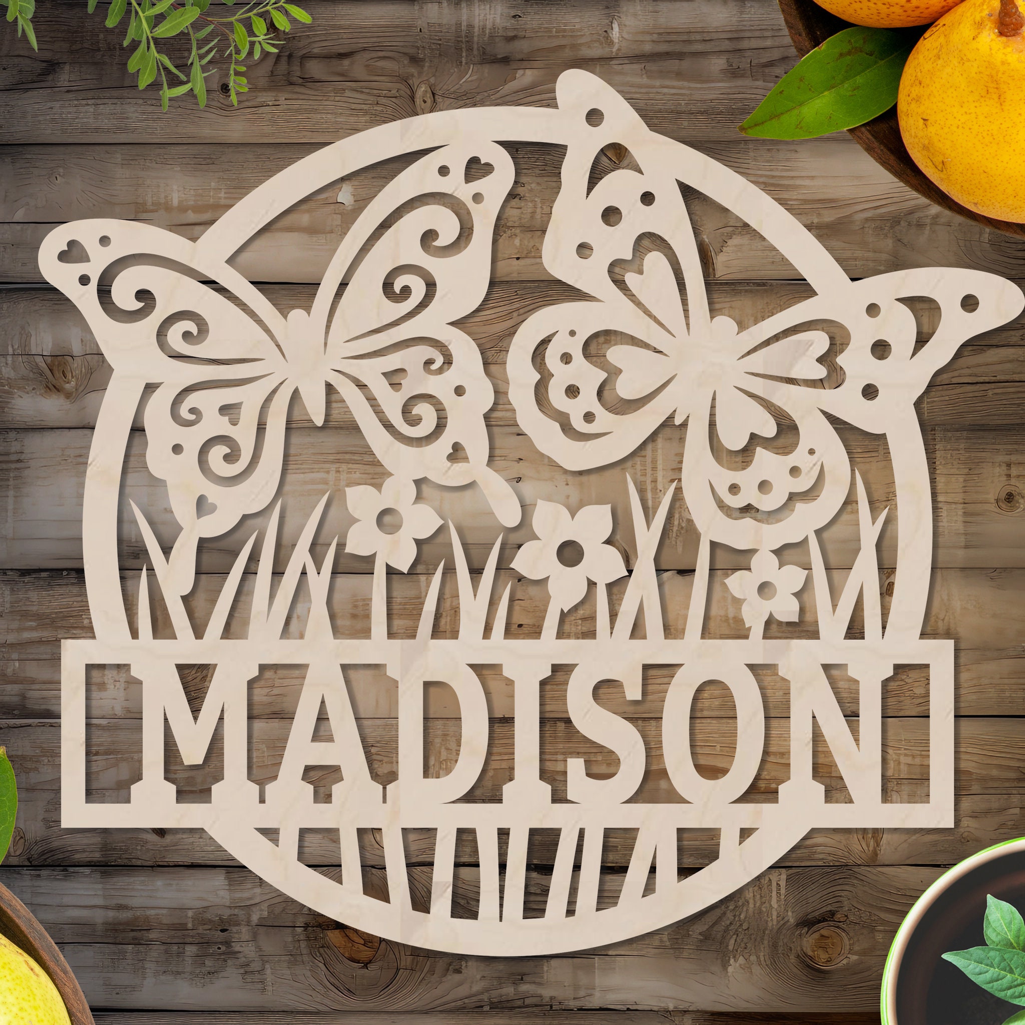 Personalized Butterfly Name Sign - Custom Kids Room Decor - Charming Wood Cutout - Unique Birthday Gift - Delightful Nursery Accent 7155