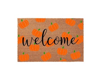 Welcome Mat, Coir Doormat for Thanksgiving Fall Autumn Holiday, Front Door Seasonal Gift