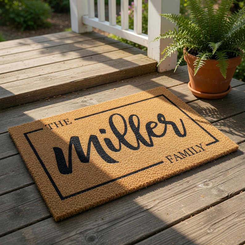 Felpudo familiar personalizado, felpudo de bienvenida personalizado, regalo de inauguración de casa, regalo para nuevo hogar, felpudo personalizado, felpudo con apellido, alfombra de entrada. imagen 1