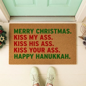 Funny Holiday Movie Quote Doormat - Merry Christmas Happy Hanukkah Greeting