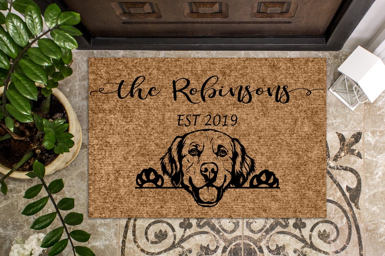 Golden Retriever Personalized Coir Doormat.