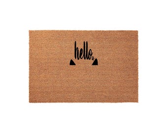 Hello Doormat, Housewarming Gift, Cat Owner Welcome Mat