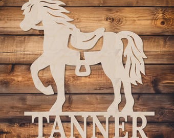 Personalized Wood Horse Sign with Custom Name, Equestrian Wall Art Gift for Birthday Christmas