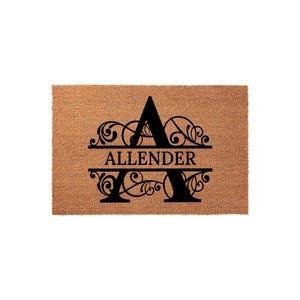 Custom Split Monogram Initial Doormat, Personalized Last Name Welcome Front Porch Mat