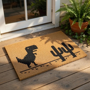 Dinosaur Doormat, Funny Welcome Mat, Pixel Art T-Rex Door Mat, Housewarming Gift, New Home Gift, Gamer Decor, Dinosaur Rug
