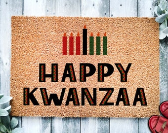 Happy Kwanzaa Door Mat | Kwanzaa Holiday Celebration Doormat | Kwanzaa Gift | Welcome Mat | Celebrate Heritage