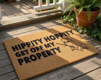 Funny Frog Doormat, Hippity Hoppity Get Off My Property Welcome Mat, Humorous Housewarming Gift, Quirky Frog Lover Gift, Entryway