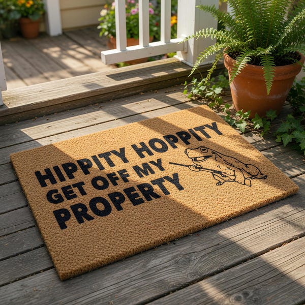 Funny Frog Doormat, Hippity Hoppity Get Off My Property Welcome Mat, Humorous Housewarming Gift, Quirky Frog Lover Gift, Entryway