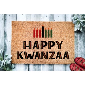 Doormat Happy Kwanzaa | Kwanzaa Holiday Celebration Doormat | Kwanzaa Gift | Welcome Mat | Celebrate Heritage Housewarming 1813**