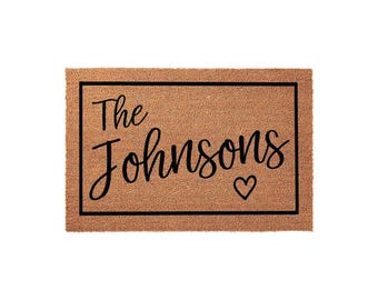 Personalized Last Name Welcome Mat, Coir Doormat for Wedding Anniversary, Custom Family Gift