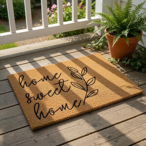 Home Sweet Home Doormat, Housewarming Gift, Welcome Mat, Coir Door Mat, New Gift, Botanical Front Porch Decor, Entryway Rug