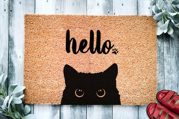 Black Cat Bombay Hello Cute Cat Peeking Doormat Welcome Mat Funny Door Mat  Funny Gift Home Doormat Housewarming Closing Gift 