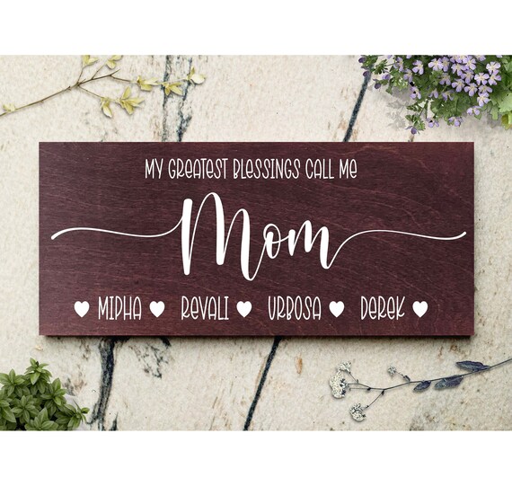 Personalized Mom Sign with Kids Names, Custom Wood for Mother's Day Birthday Gift Idea