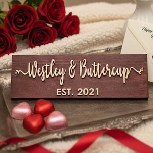 Personalized Anniversary Gift Sign, Custom Name Sign, Wedding Anniversary Decor, Established Couples Gift, Last Name Wood