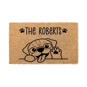 Pug Custom Door Mat – Welcome Mat – Housewarming Gift – Dog - Family Name - Home Decor - Personalized Gift stk1473