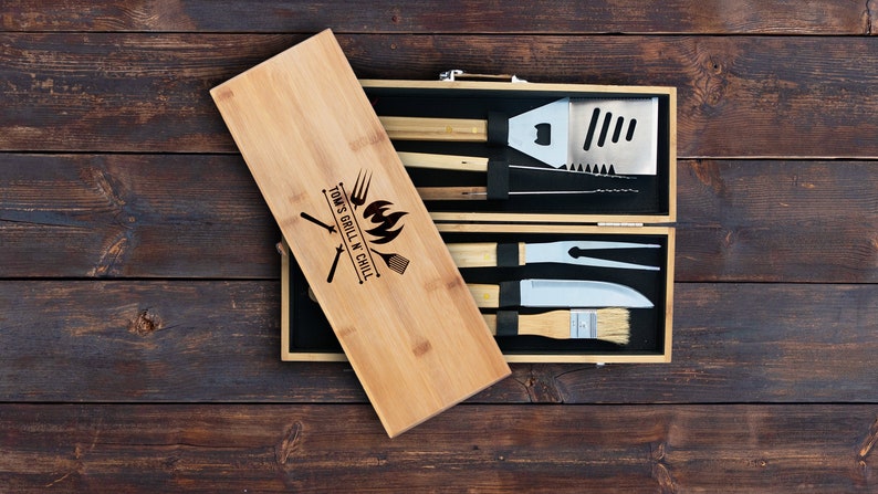 Gift for Him Man Grill Gift Idea Personalized BBQ Set Grill Gift Set Personalized Gift Father's Day Gift Fathers Day Dad Gift image 2