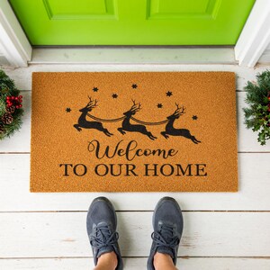 Welcome To Our Home Doormat Reindeer Stars Christmas 1528