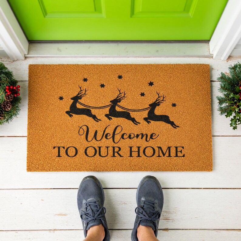 Welcome To Our Home Doormat Reindeer Stars Christmas 1528