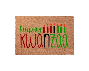 Felpudo de bienvenida de Feliz Kwanzaa, felpudo de fibra de coco para la celebración de las fiestas, felpudo festivo de temporada para la puerta principal