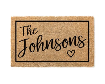 Wedding Gift for Couple Personalized Gift Engagement Gift Heartful Housewarming Welcome Mat Last Name Monogram Doormat Door Mat 1007