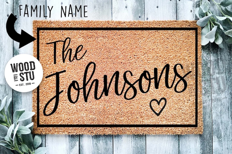 Custom Doormat Heartful Housewarming Gift Wedding Gift Personalized Gift Closing Gift Welcome Mat Last Name Monogram Engagement Rug 1007 image 3