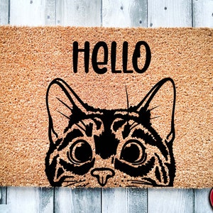 Doormat Tabby Cat Hello Bengal Cat Peeking Doormat Welcome Mat Funny Door Mat Funny Gift Home Doormat Housewarming Gift 1786 image 5