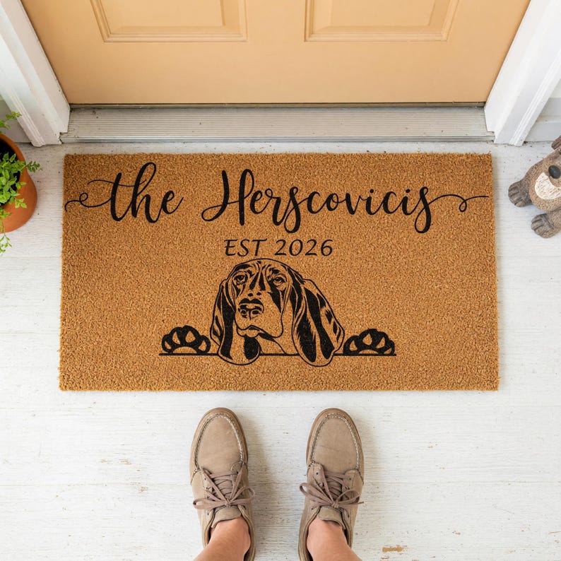 Personalized Basset Hound Doormat, Custom Doormat, Housewarming Gift, Wedding Gift, Welcome Mat, Funny Doormats, New Home image 9
