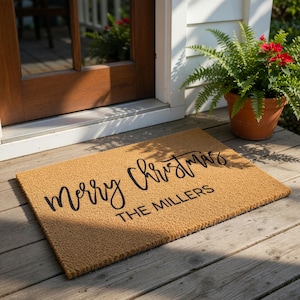 Personalized Christmas Doormat, Custom Family Name Welcome Mat, Merry Christmas Door Mat, Holiday Entry Rug, Unique Housewarming Gift