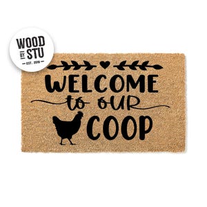 Doormat Welcome to Our Coop Chicken - Farm Doormat - Welcome Mat - Chicken Farmer Door Mat - Farm Gift - Home Doormat Farmhouse Mat 1914**