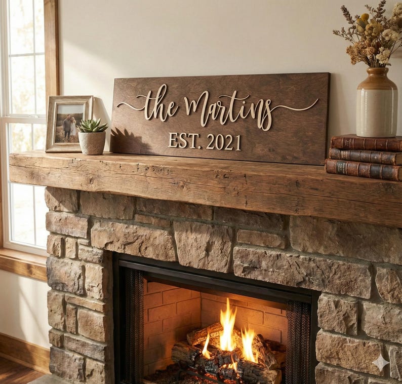 Personalized Family Name Wood Sign, Custom Established Year Wedding Gift for Couple, Last image 16