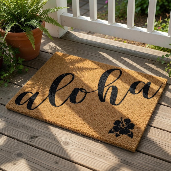 Aloha Doormat, Coir Doormat, Welcome Mat, Housewarming Gift, Front Door Mat, Summer Funny Doormats, New Home Gift, Entry Rug