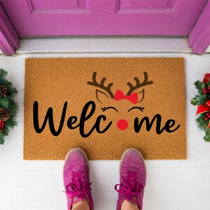 Welcome Reindeer Christmas Doormat Holiday Winter Entry Mat 2028