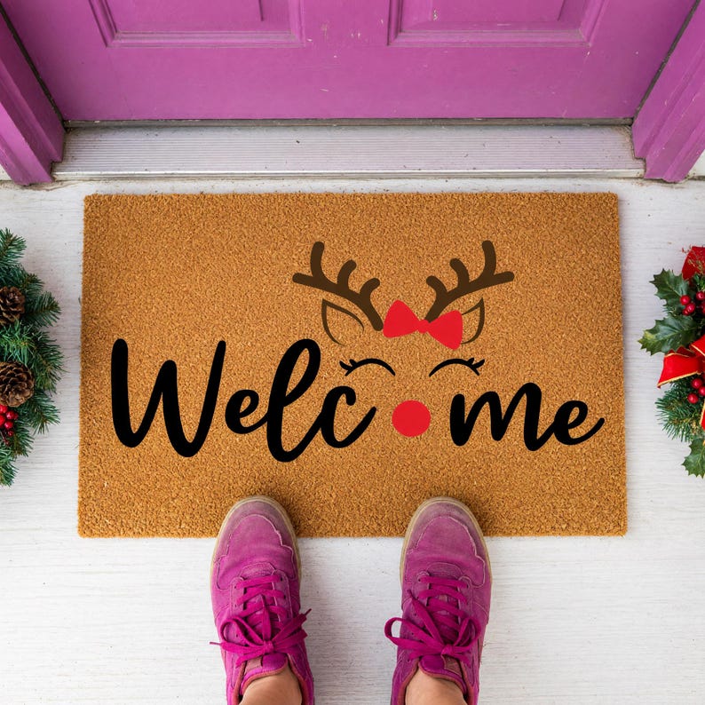 Welcome Reindeer Christmas Doormat Holiday Winter Entry Mat 2028