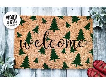 Doormat Welcome Christmas Tree Pattern  | Winter Doormat | Welcome Mat | Cute Christmas Door Mat | Winter Holiday Decor Gift | Home 1770**