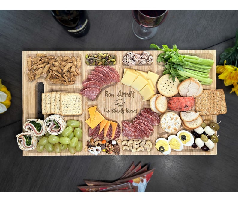 Engraved Sectioned Charcuterie Board - Tapas Cutting Board - Serving Tray - Wedding Gift - Closing Gift for Couple - Last Name 7113