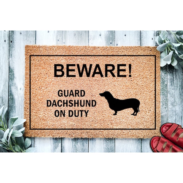 Doormat Dachshund Wiener Guard On Duty | Welcome Mat | Housewarming Gift | Closing Gift | Funny Doormat | Dog Doormat | Wiener Dog  1762**