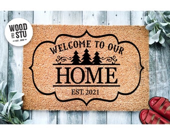 Custom Doormat Christmas Trees and Home Personalized EST | Christmas Doormat Decoration | Welcome Mat | Holiday Doormat | Winter Decor 1525