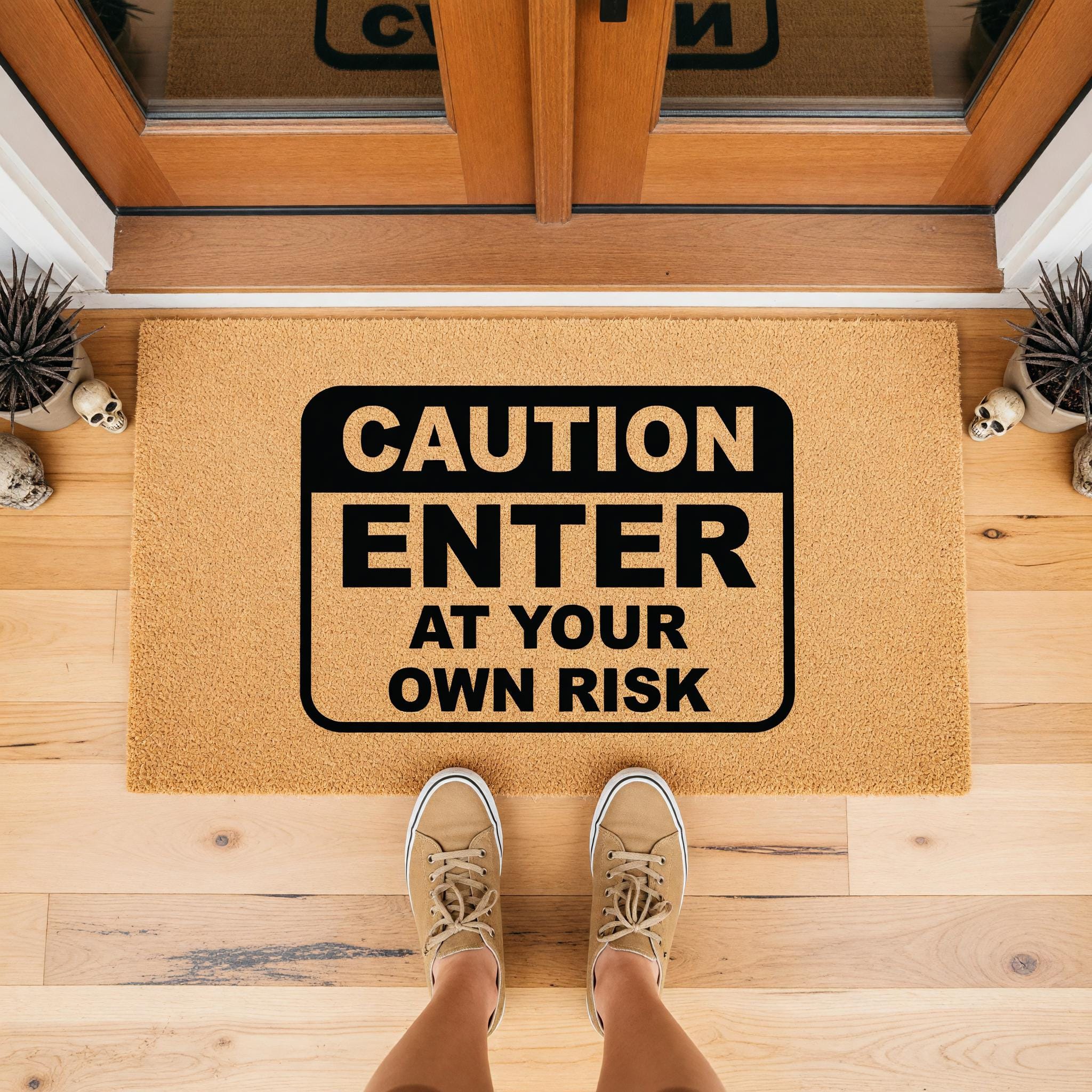 thumbnail image 2 of Funny Warning Sign 'Enter At Your Own Risk' | 11x9.5 Inch Laminated | Indoor/Outdoor | PCSCP 2 of 3