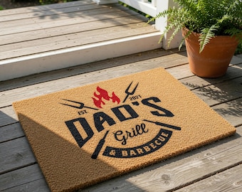 Personalized Dad Grill Doormat, Fathers Day Gift, Custom BBQ Welcome Mat, Grill Master Present, Funny Housewarming Door Mat