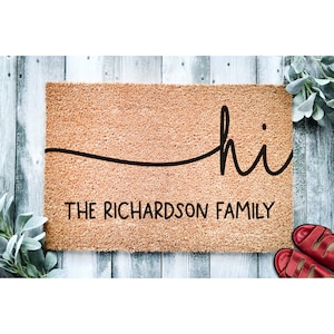 Custom Doormat Hi Family Name Welcome Mat | Housewarming Gift | Wedding Gift Personalized Doormat | Closing Gift Front Door Mat 1381