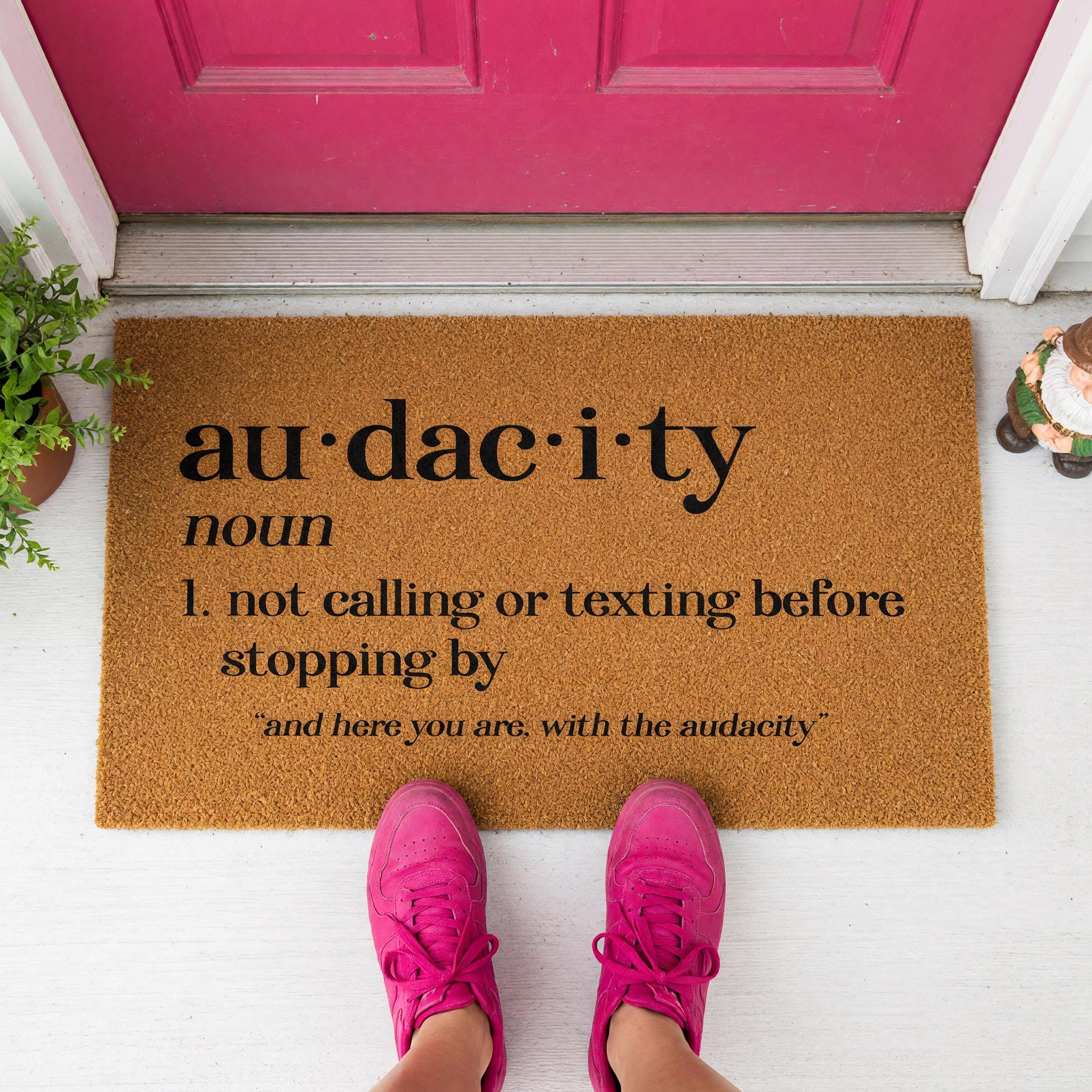 Audacity Definition Welcome Mat, Funny Front Porch Doormat, Coir
