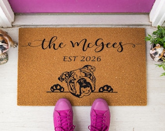 Custom English Bulldog Doormat, Personalized Wedding Gift Welcome Mat