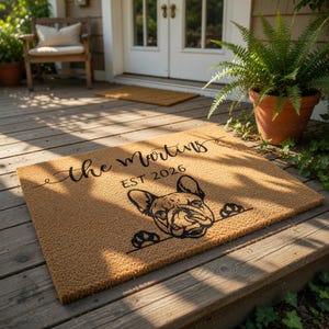 Personalized Dog Doormat, Custom French Bulldog Welcome Mat, Housewarming Gift, Pet Lover Rug, Funny Door Mat, Dog Mom Decor, New Home