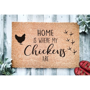 Doormat Home Is Where My Chickens Are Farm Welcome Mat Cute Doormat Chicken Farmer Door Mat Farmhouse Decor New Home Closing Gift 1288**