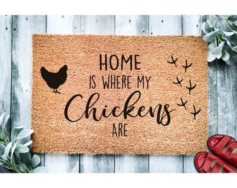 Doormat Home Is Where My Chickens Are Farm Welcome Mat Cute Doormat Chicken Farmer Door Mat Farmhouse Decor New Home Closing Gift 1288**