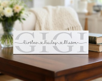 Personalized Gigi Grandma Wood Sign with Grandkids Names, Mother's Day Birthday Gift