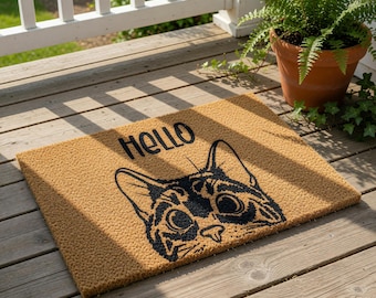 Bengal Cat Doormat, Hello Welcome Mat, Funny Door Mat, Housewarming Gift, New Home Gift, Closing Cat Lover For Her, Doormats