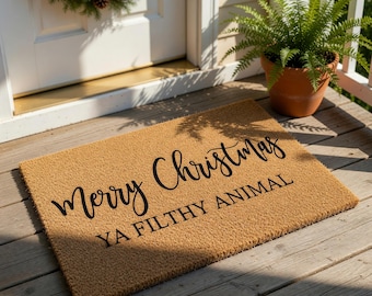 Funny Christmas Doormat, Merry Christmas Ya Filthy Animal Welcome Mat, Holiday Door Mat, Festive Front Porch Decor, Xmas Gift