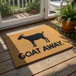 Funny Goat Doormat, Goat Away Welcome Mat, Housewarming Gift, New Home Present, Funny Door Mat, Farmhouse Decor, Mother Father Gift