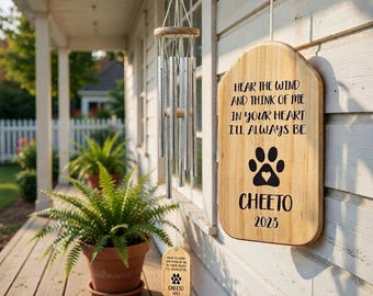 Memorial Pet Wind Chime, Personalized Dog Remembrance Gift for Sympathy, Loss of Keepsake